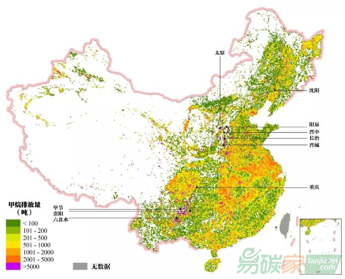中國(guó)城市甲烷排放空間格局